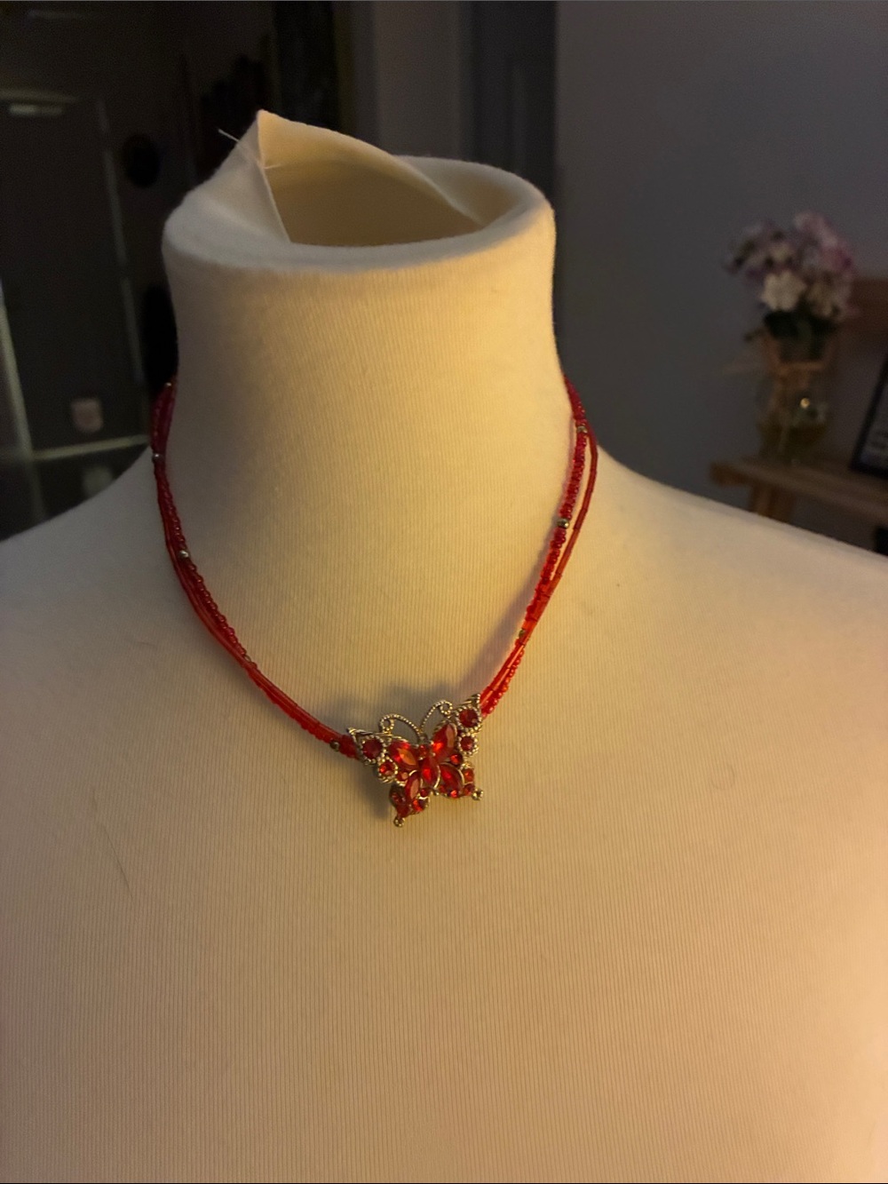 Red Butterfly Pendant Necklace